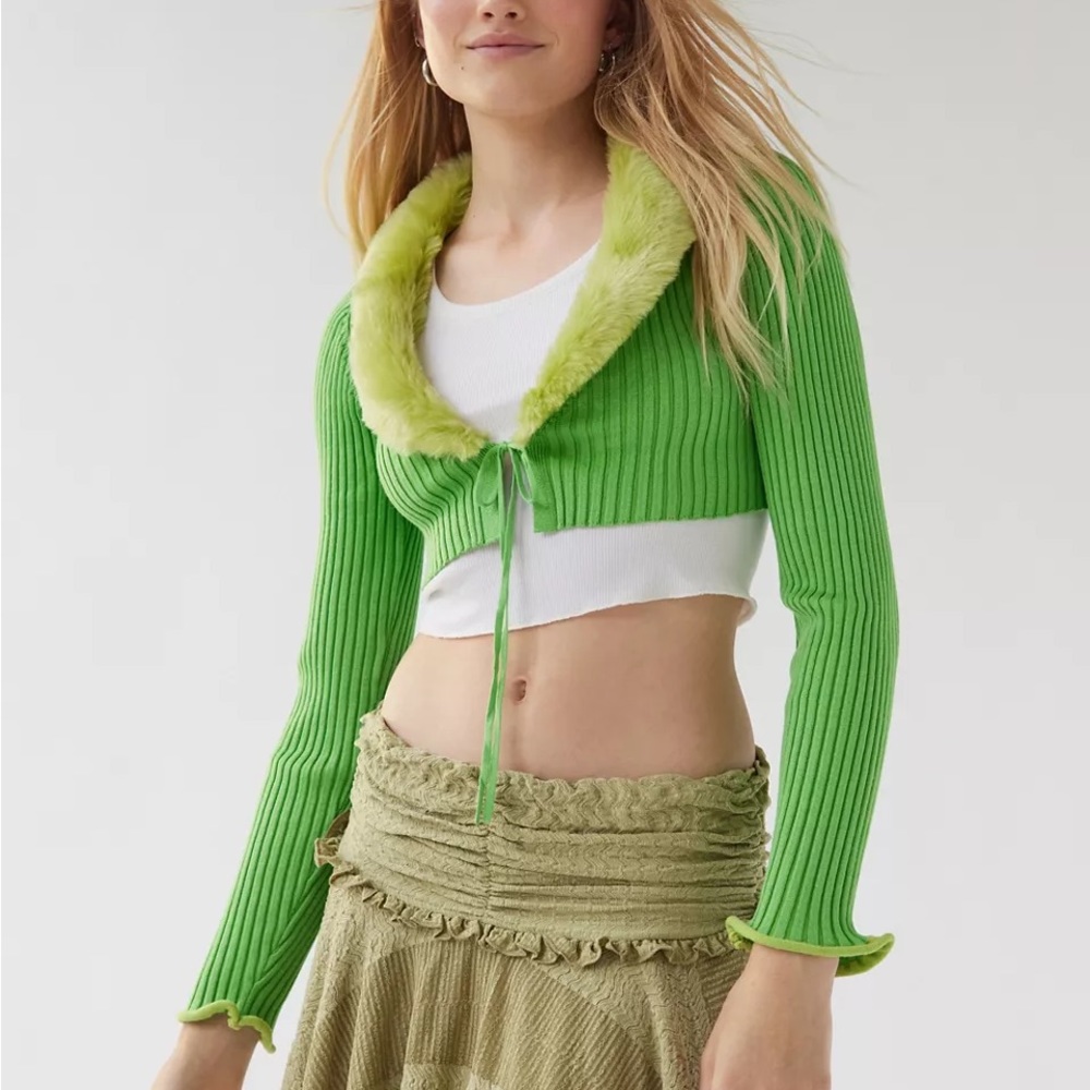 Urban Outfitters Izzy Faux Fur Cropped Cardigan NWT Size S - Picture 1 of 9